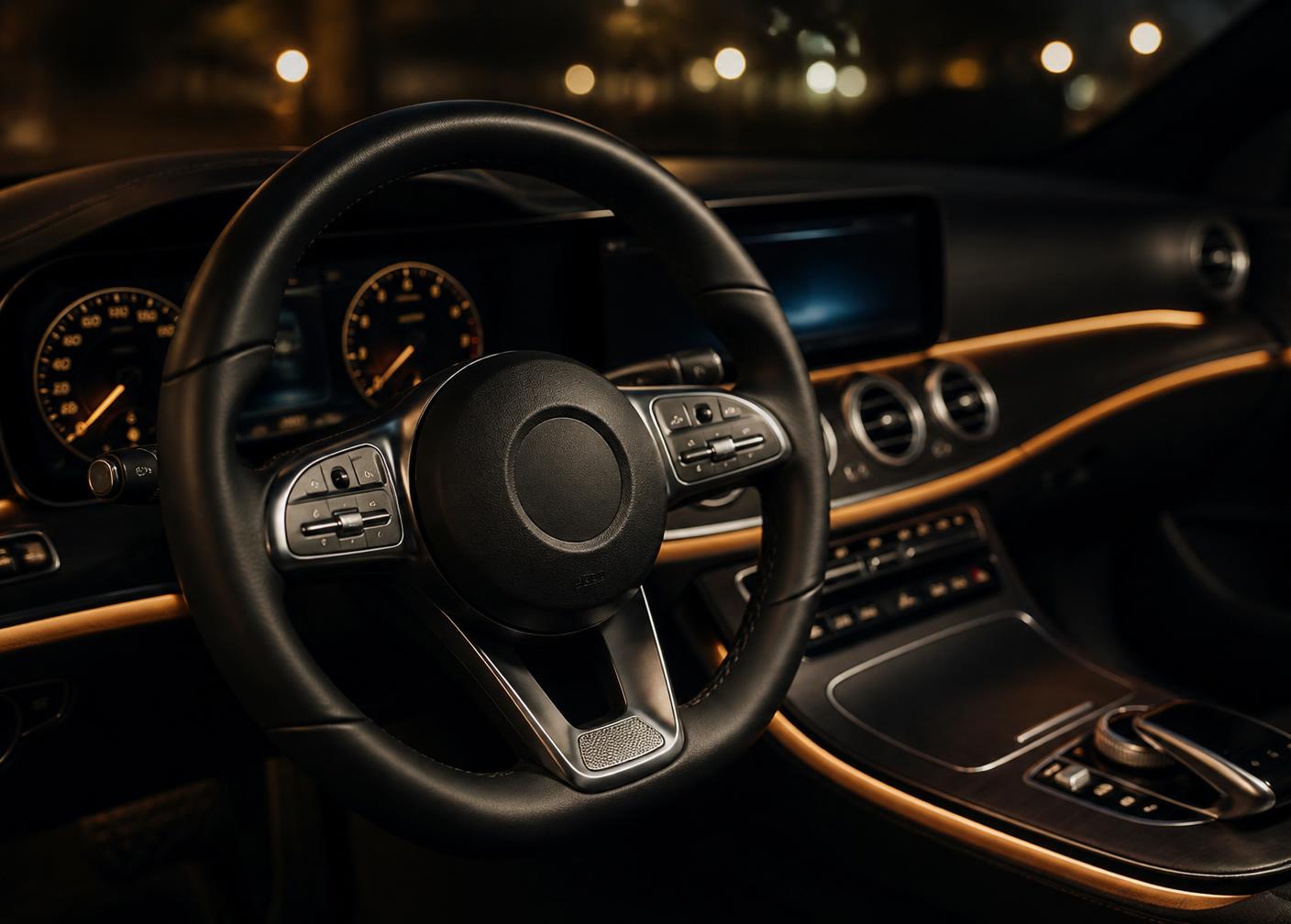 Detail of a premium car interior and dashboard